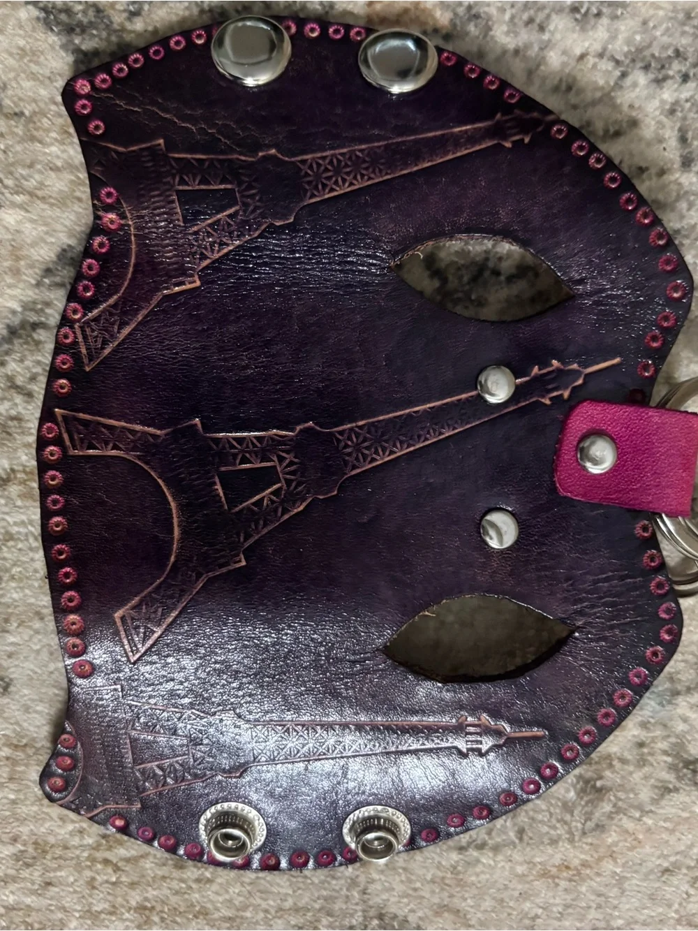 Source Unknown Purple and Pink Eiffel Tower Leather Key Case
